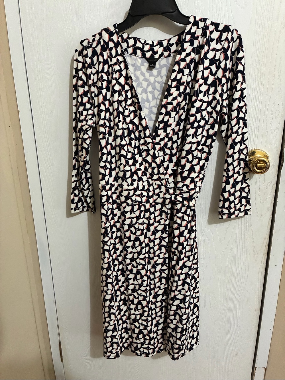 Ann Taylor Black, Cream & Pink Geometric Wrap Dress